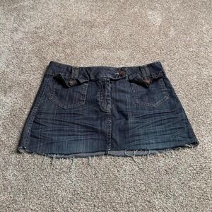RW & CO WELT POCKET INDIGO DENIM CUT-OFF SKIRT